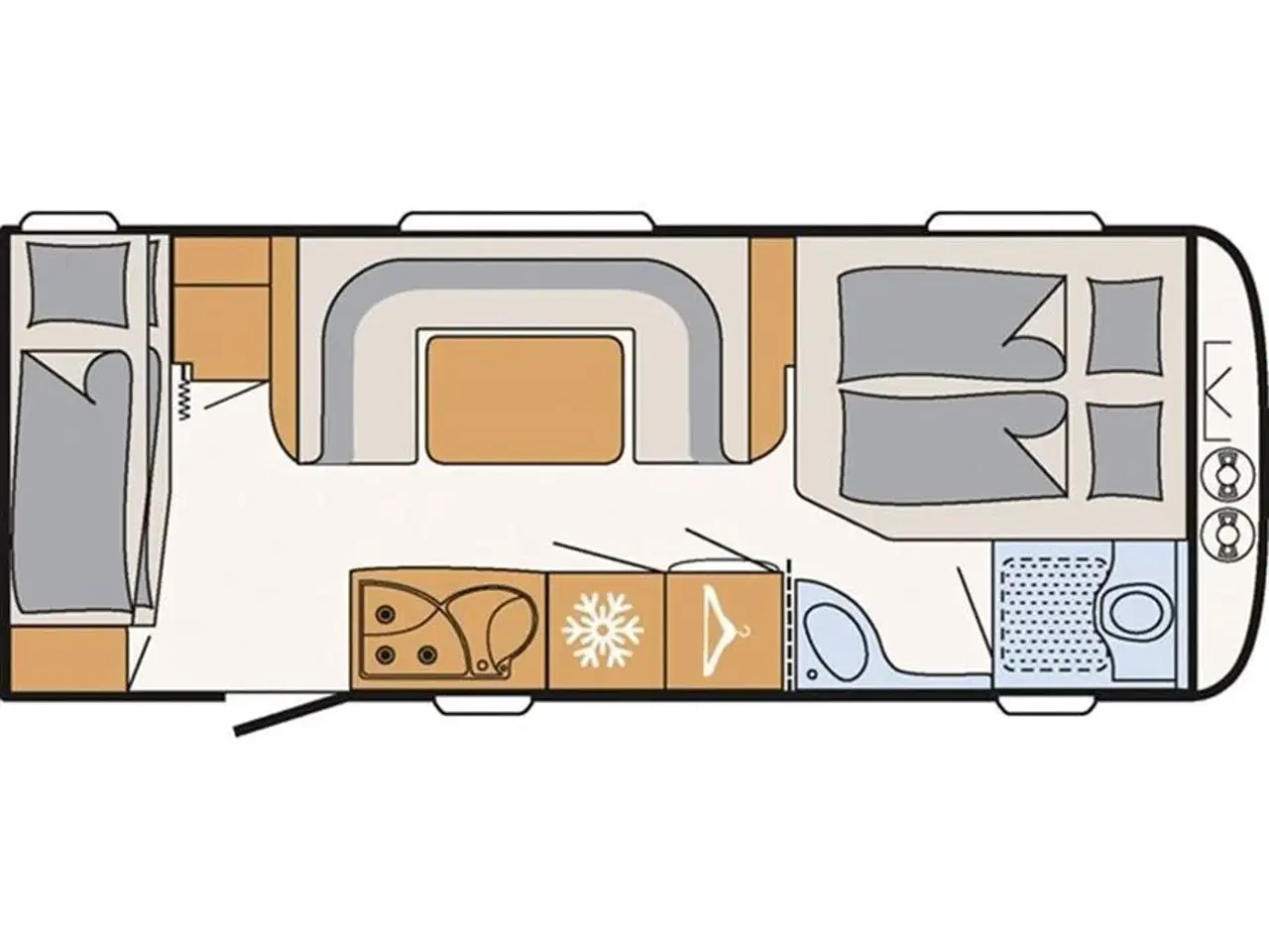 Billede 18 - 2023 - Dethleffs Camper 560 FMK    Kan opvejes til totalvægt 2000 kg. Dobbeltsengs- og køjevogn, rundsidde-gruppe, Truma varme, 3-trins el-gulv-varme, stort kølesk.