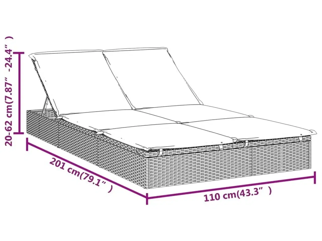 Billede 11 - 2-personers solseng med hynder polyrattan sort