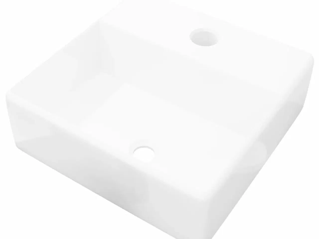 Billede 2 - Keramisk håndvask med vandhanehul hvid firkantet