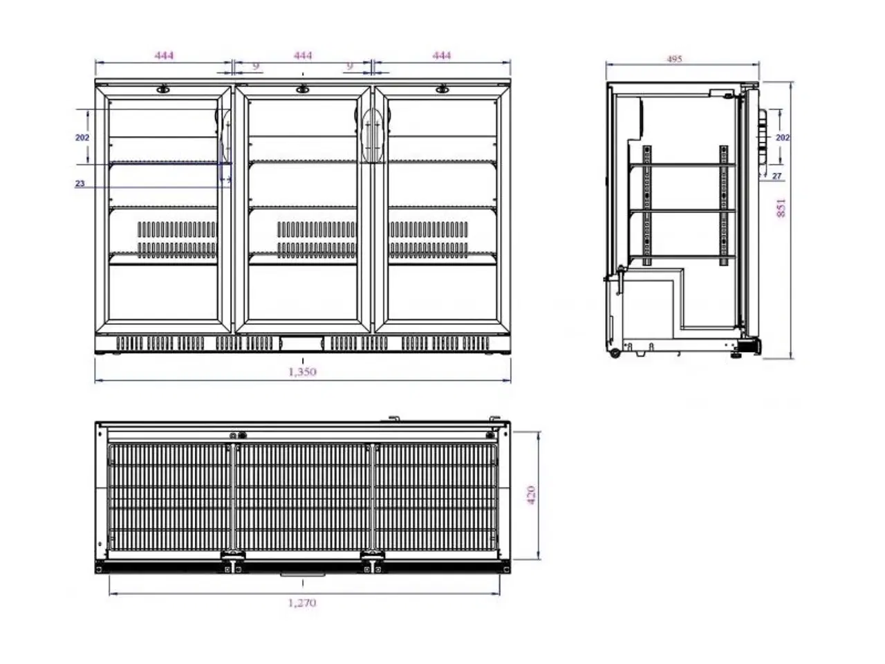 Billede 2 - Backbar – flaskekøleskab – 135 x 52 x 85 cm