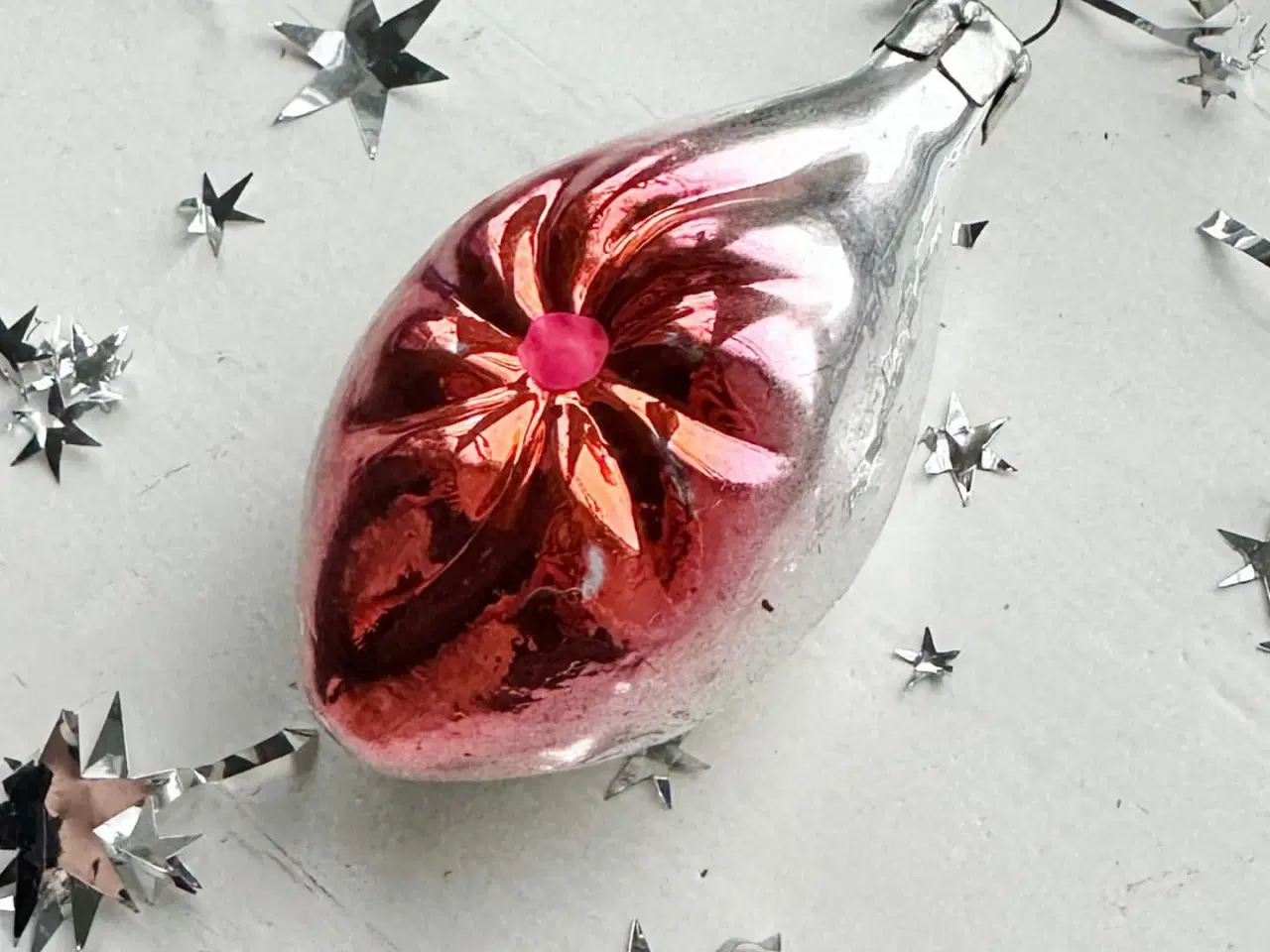 Billede 3 - Vintage julekugle, sølvdråbe m swirl