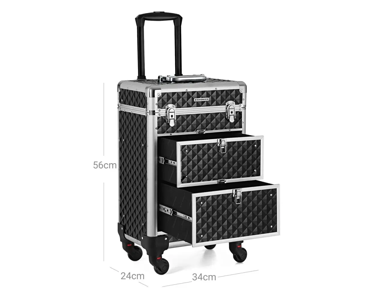 Billede 7 - Makeupkuffert på hjul låsbar, sort, 34 × 24 × 57 cm