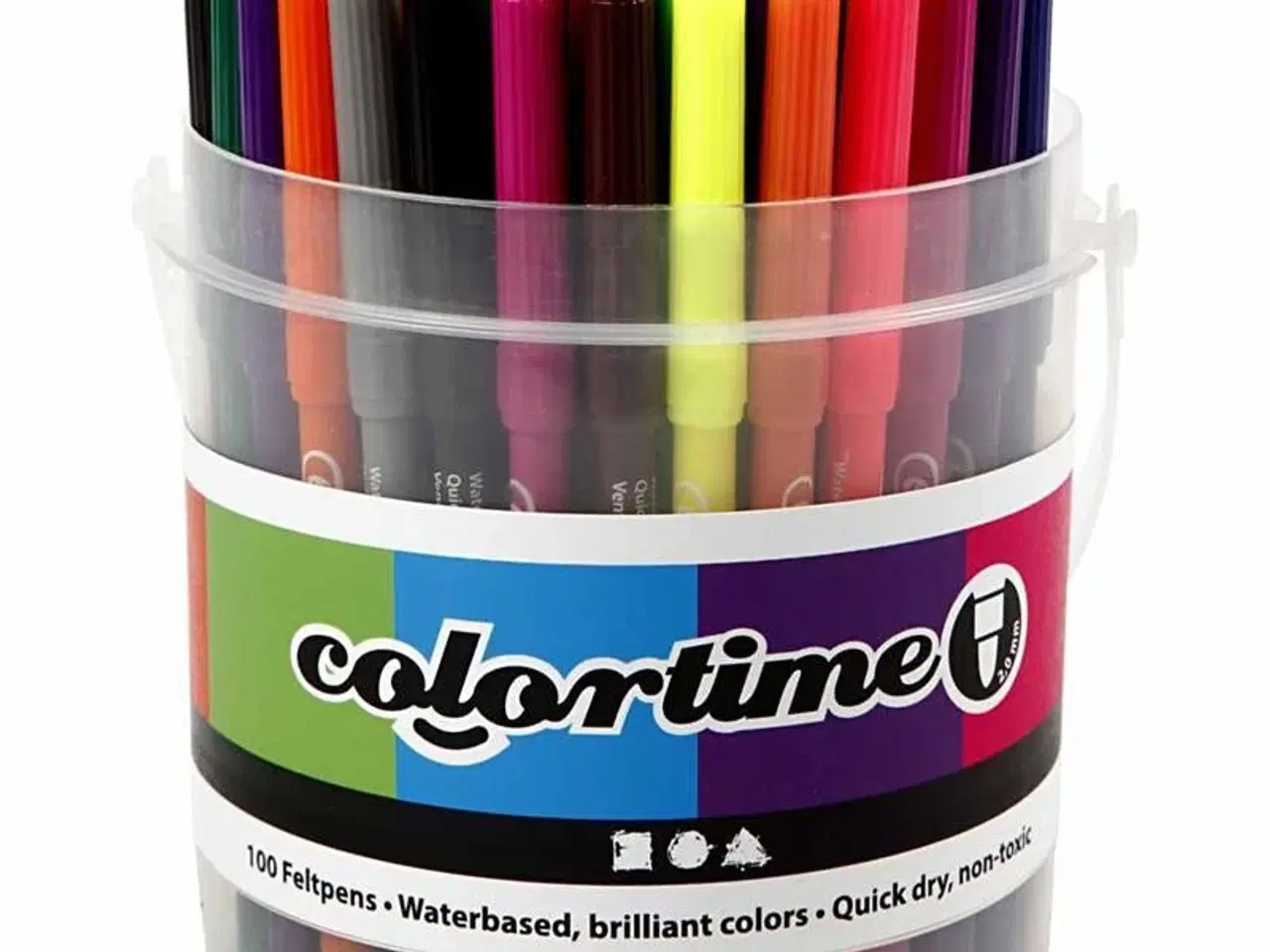 Billede 1 - Colortime Tusch, streg 2 mm, ass. farver, 100stk./ 1 spand