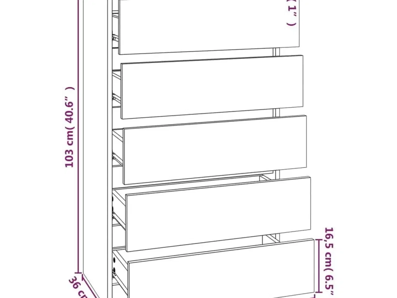 Billede 10 - Skuffeskab 60x36x103 cm konstrueret træ hvid