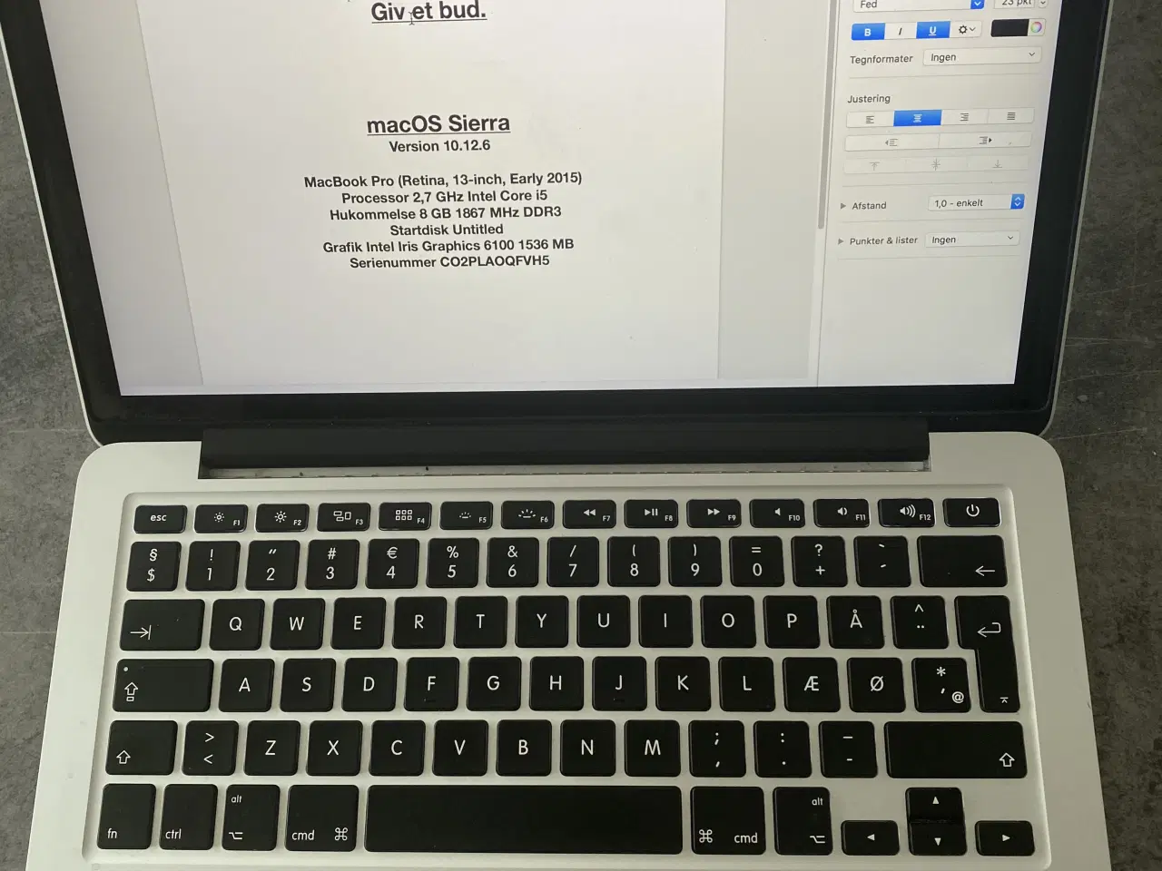 Billede 1 - MacBook Pro fra 2014, alt fungere som ny.