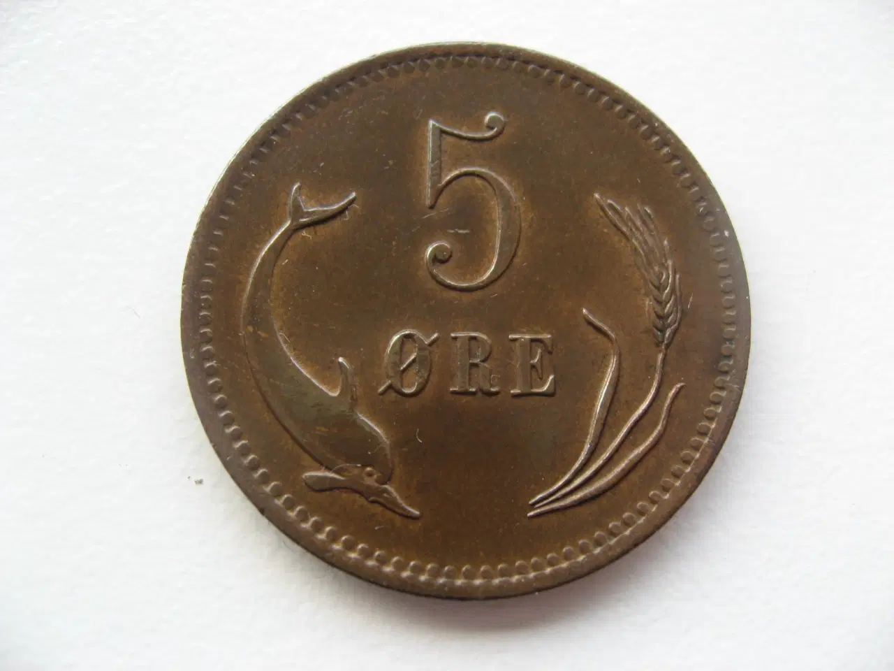 Billede 2 - SMUK/SÆRDELES FLOT DELFIN 5 ØRE 1875 En af de gode