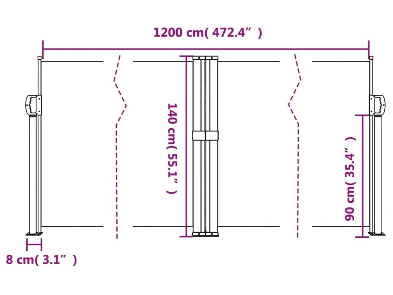 Billede 10 - Sidemarkise 140x1200 cm sammenrullelig sort