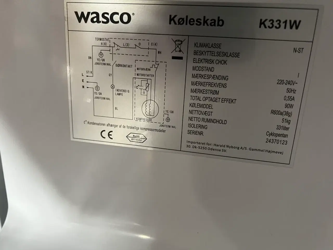 Billede 2 - Køleskab WASCO K331W