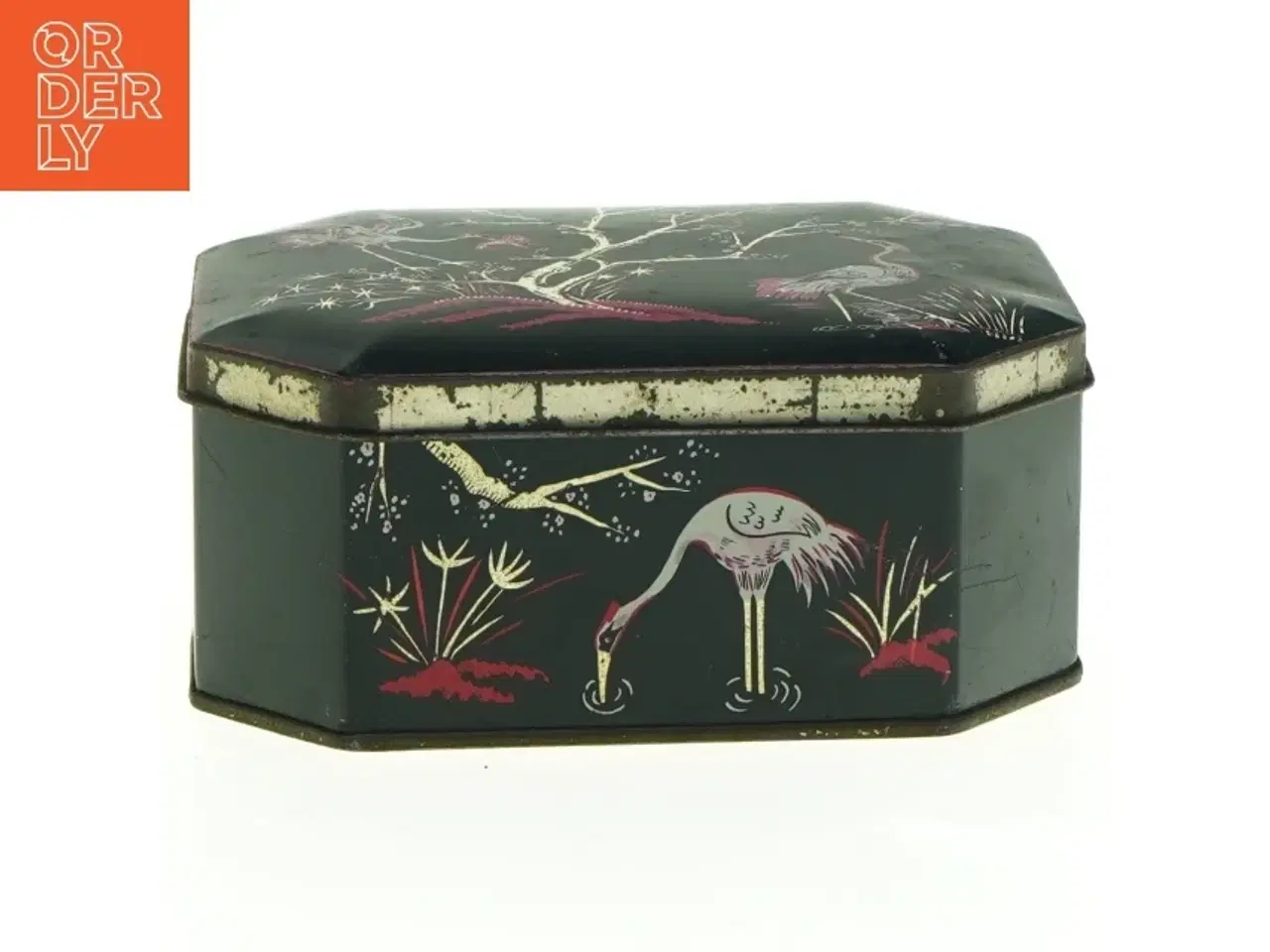 Billede 1 - Ældre blikæske med fuglemotiv (str. 13 x 10 x 5 cm)