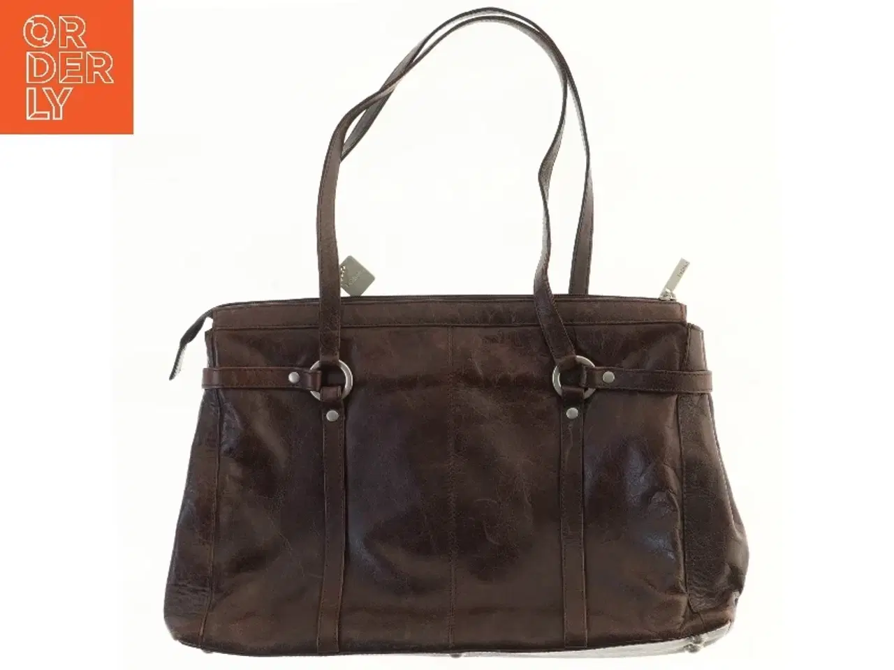 Billede 1 - Brun skindtaske fra Belsac (str. 40x27,5 cm)