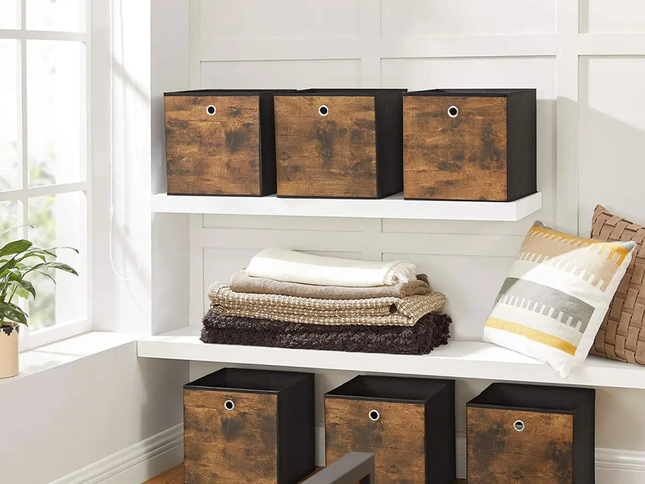 Billede 3 - Sammenklappelige opbevaringskuber – sæt med 6, 30 × 30 × 30 cm, tøj- og legetøjsopbevaring, rustik brun/sort