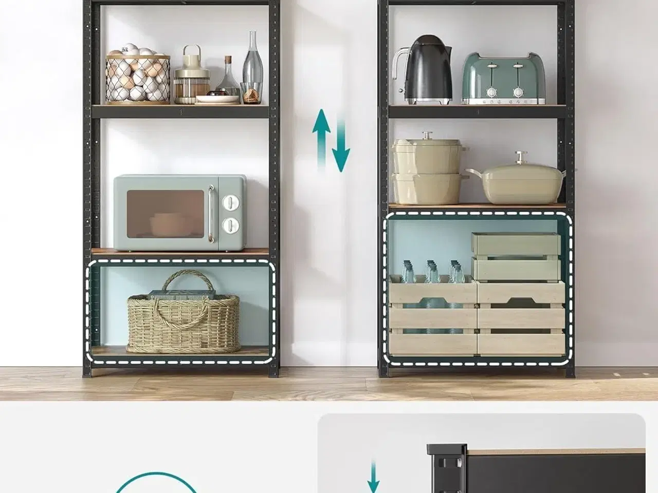 Billede 5 - Reol med hylder 40 × 80 × 160 cm, 520 kg bæreevne, industrielt look, justerbare opbevaringshylder, rustik brun/sort (GLR044B11)