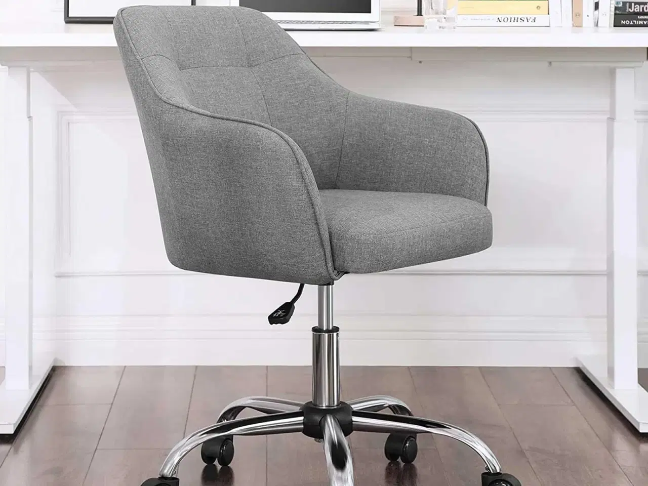Billede 2 - Kontorstol i imiteret hør – højdejusterbar drejestol med armlæn, grå
