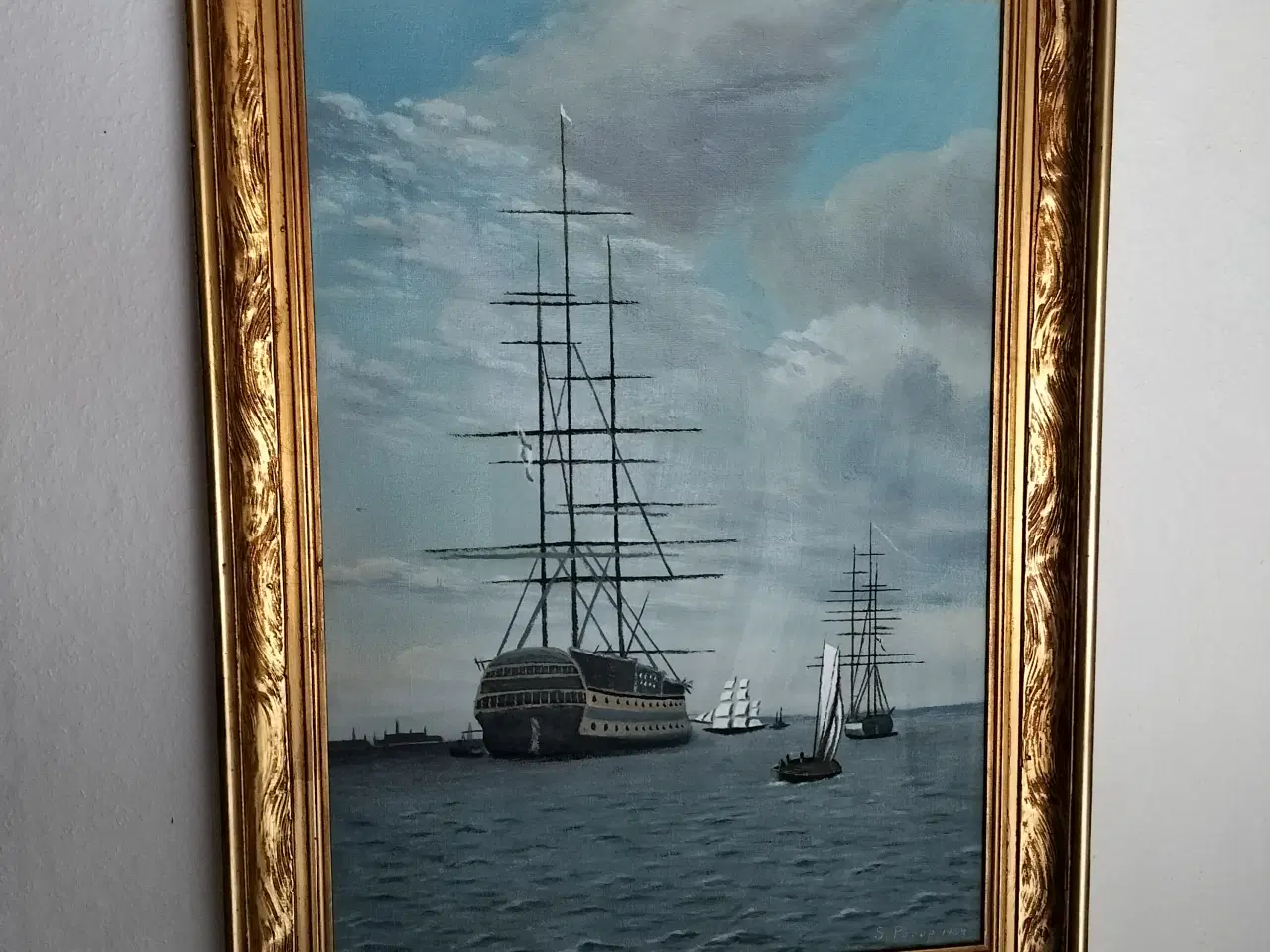 Billede 2 - Skibs maleri på lærred malet af : S Porup