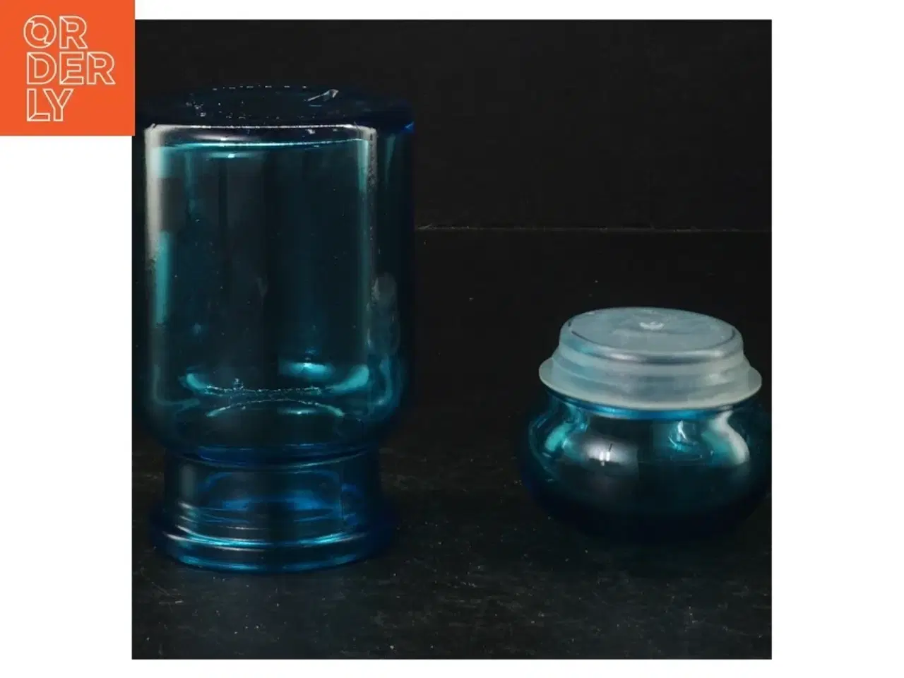 Billede 3 - Blåt glas apotekerflaske med glasprop (str. 14 cm)