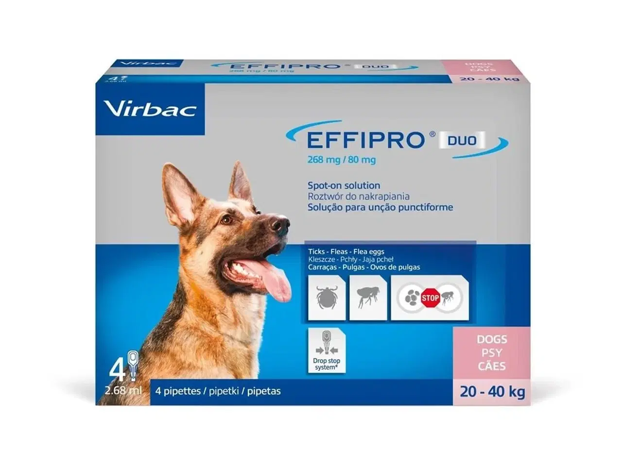 Billede 1 - Virbac Effipro Duo L 20–40 kg – spot-on mod lopper og flåter til hunde, 4×2,68 ml