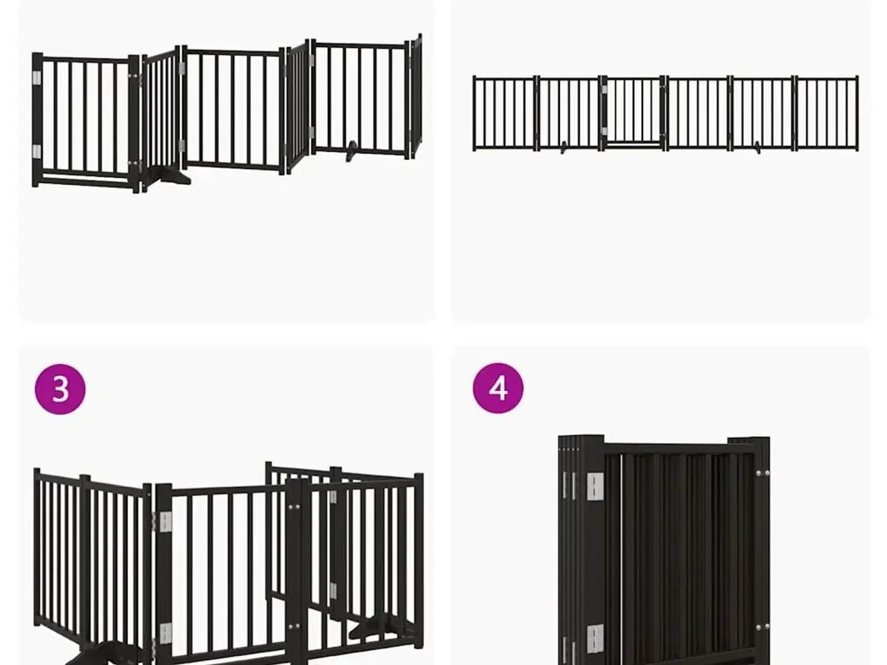 Billede 7 - Hundelåge m. dør 6 paneler 300 cm foldbar massivt gran sort