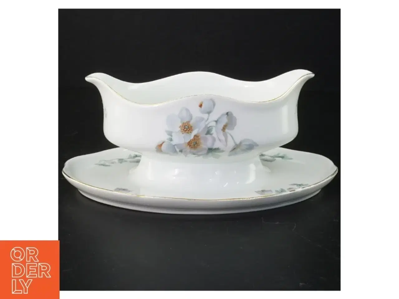 Billede 1 - Porcelæns saucesæt med blomstermotiv (str. 21,5 cm)