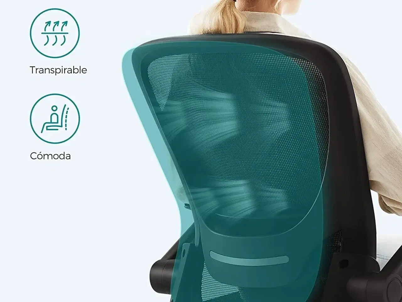 Billede 7 - Kontorstol mesh med armlæn ergonomisk stol, 53 cm sæde, sort