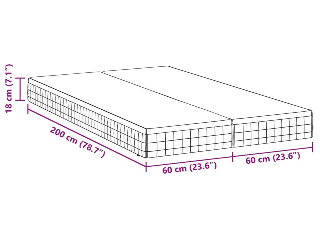Billede 11 - Madras 2 stk Hvid og Grå 60 x 200 cm Bonell Fjedre