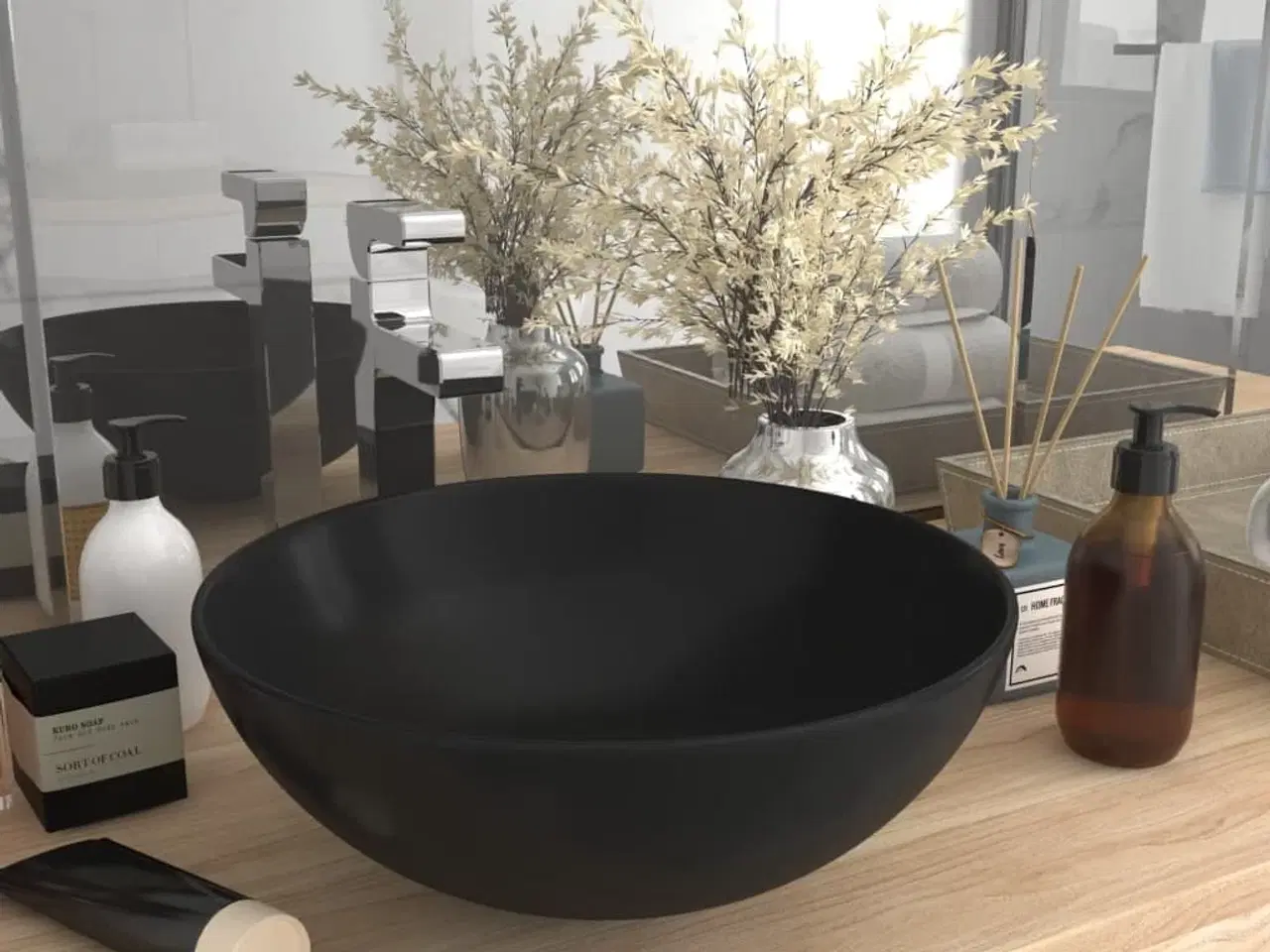 Billede 1 - Keramisk håndvask til badeværelse rund mat sort