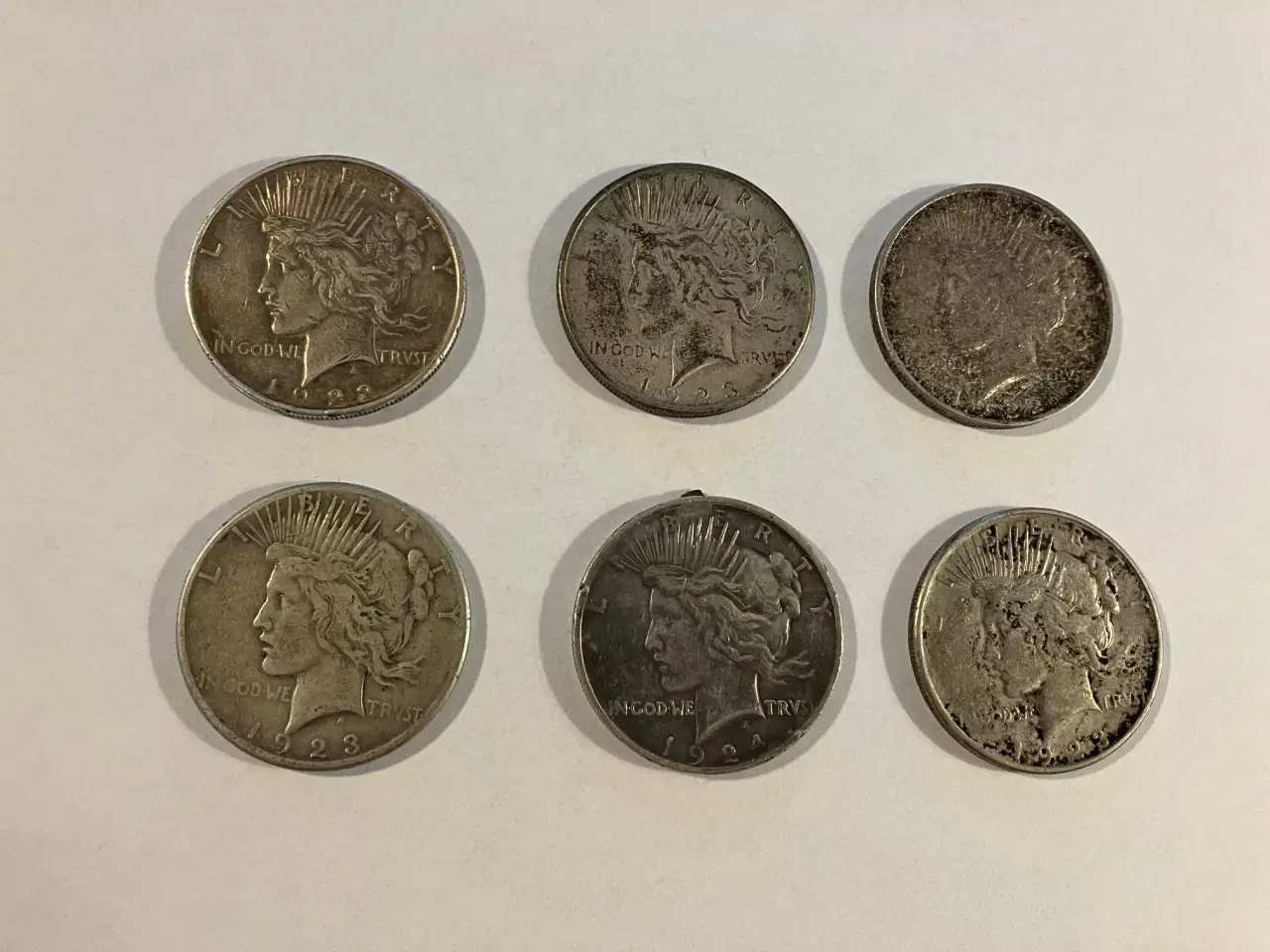 Billede 1 - 6 x Peace Dollar USA - Dårlig stand