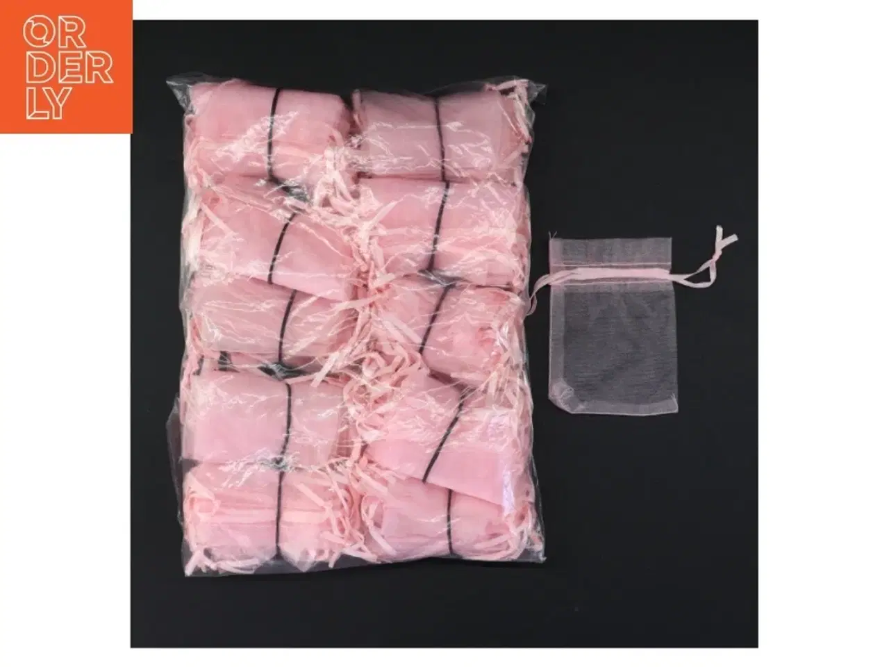 Billede 1 - 100 Små rosa smykkeposer eller risposer i chiffon (str. 8,5 x 6,5 cm)