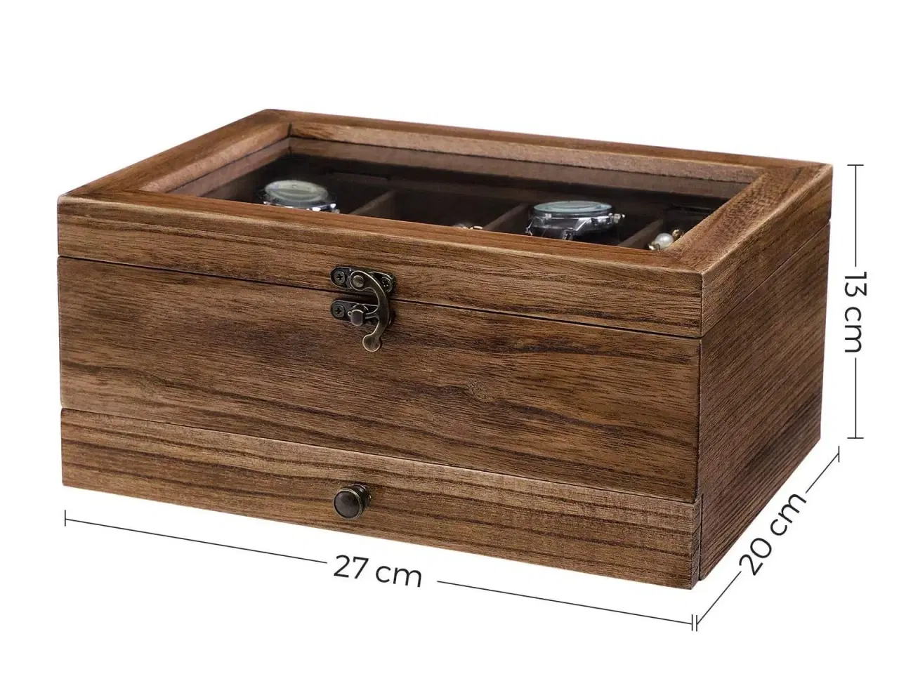 Billede 7 - Urkasse i træ med glaslåg 2 etager, 8 rum, rustik valnød