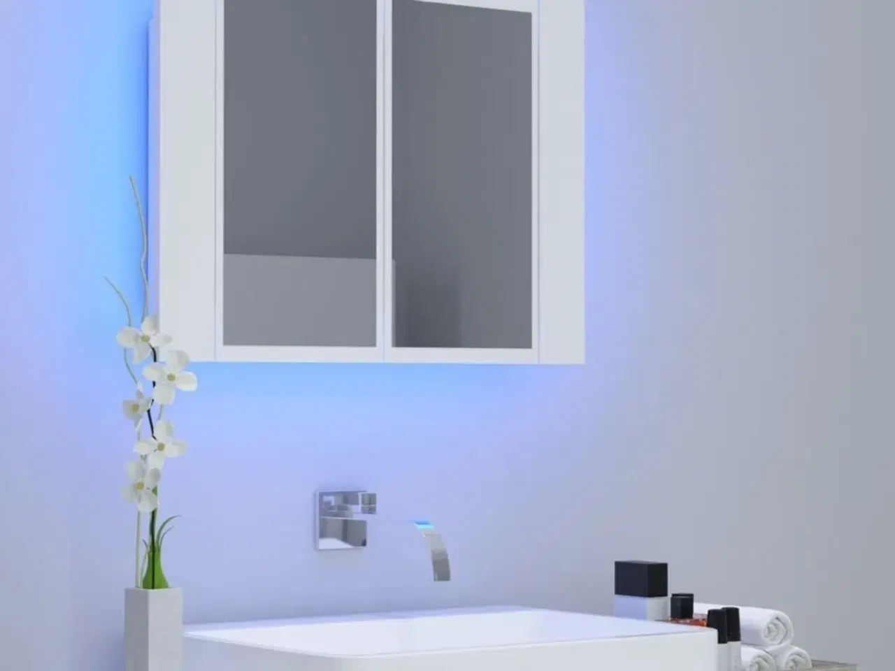 Billede 3 - Badeværelsesskab m. spejl og LED-lys 60x12x45 cm akryl hvid