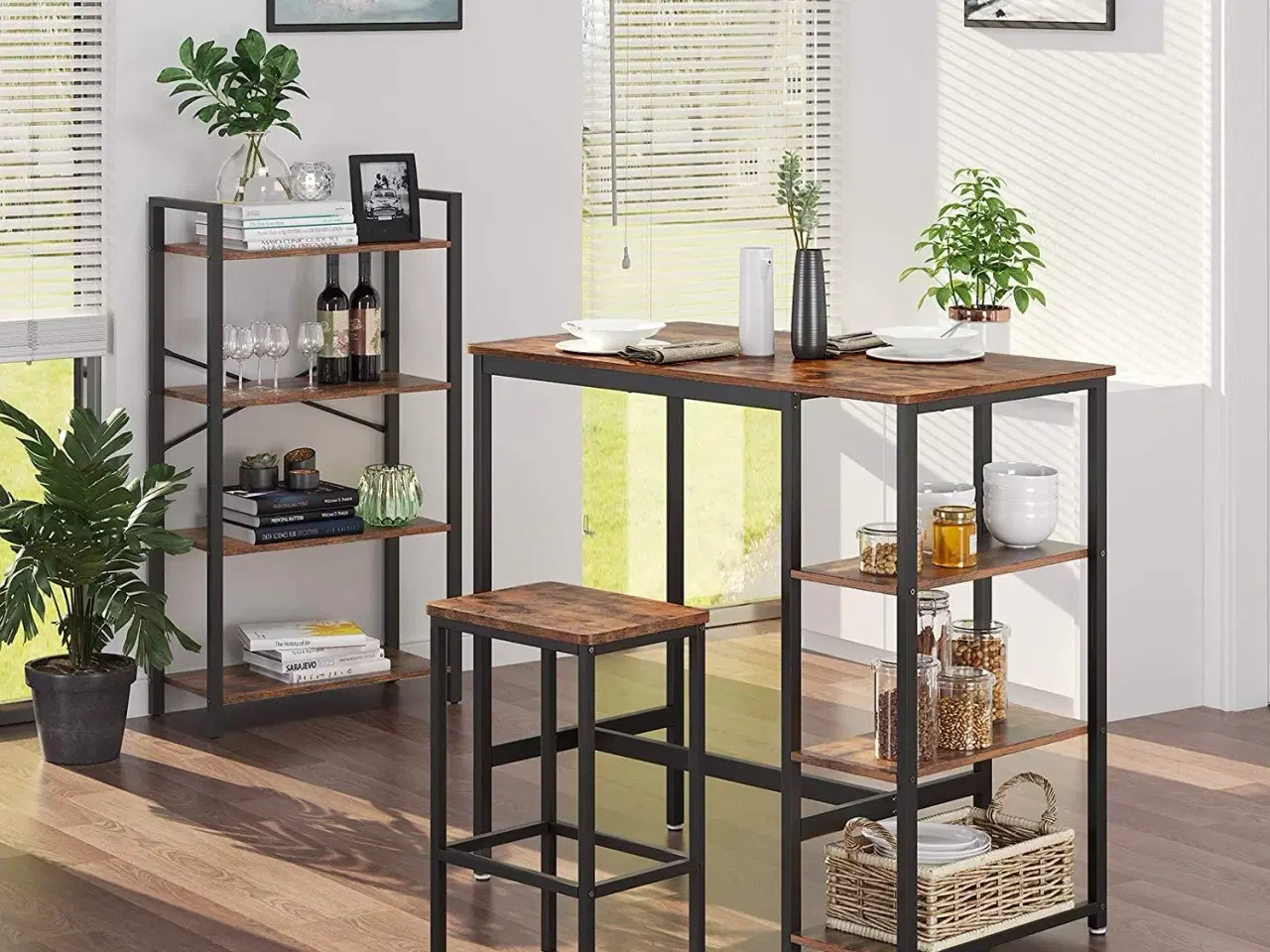 Billede 3 - Barbord med hylder industrielt, rustik brun, 109 × 60 × 100 cm