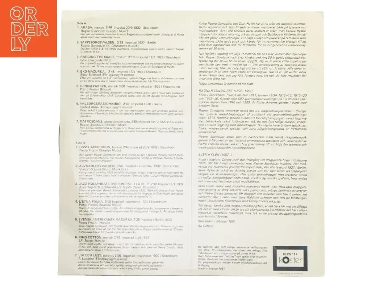 Billede 3 - Ragnar Sundquist og Sven Hylén LP
