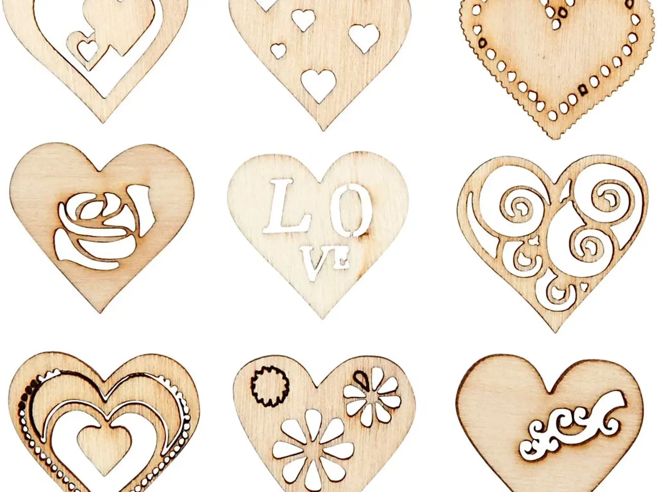 Billede 1 - Træpynt Love 28 mm - 45 stk. til Kreative Projekter