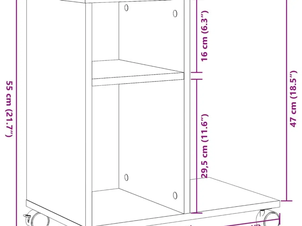 Billede 10 - Sidebord med hjul 50x30x55 cm konstrueret træ hvid
