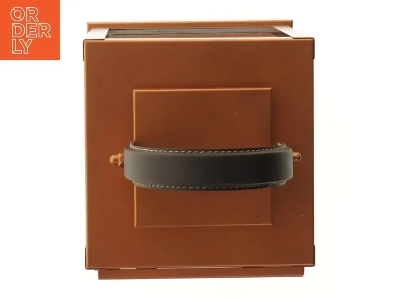 Billede 2 - Kobberfarvet lanterne med læderhåndtag på toppen (str. 25,5x18,5 cm)