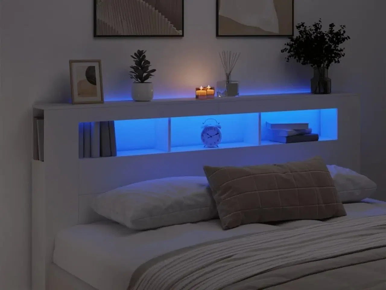 Billede 12 - Sengegavl med LED-lys 200x18,5x103,5 cm konstrueret træ hvid