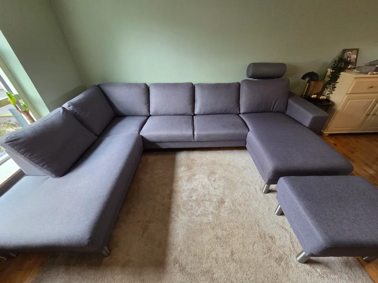 Billede 1 - U sofa, sofa med 2 chaiselong puff og nakkestøtte