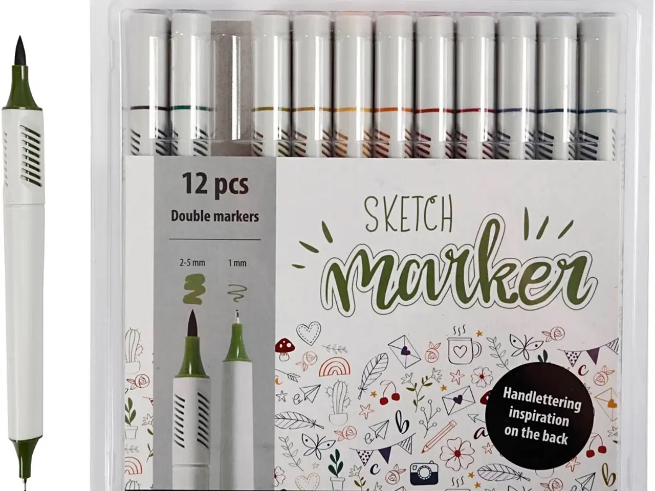 Billede 1 - Sketch Marker Sæt - 12 Douche Farver, 1-2,5 mm