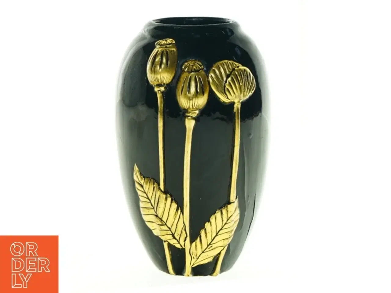 Billede 1 - Lak vase med guld valmuer (str. 16 cm)