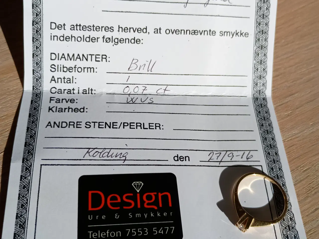 Billede 1 - Smuk solitaire-ring i 14K guld med brillant