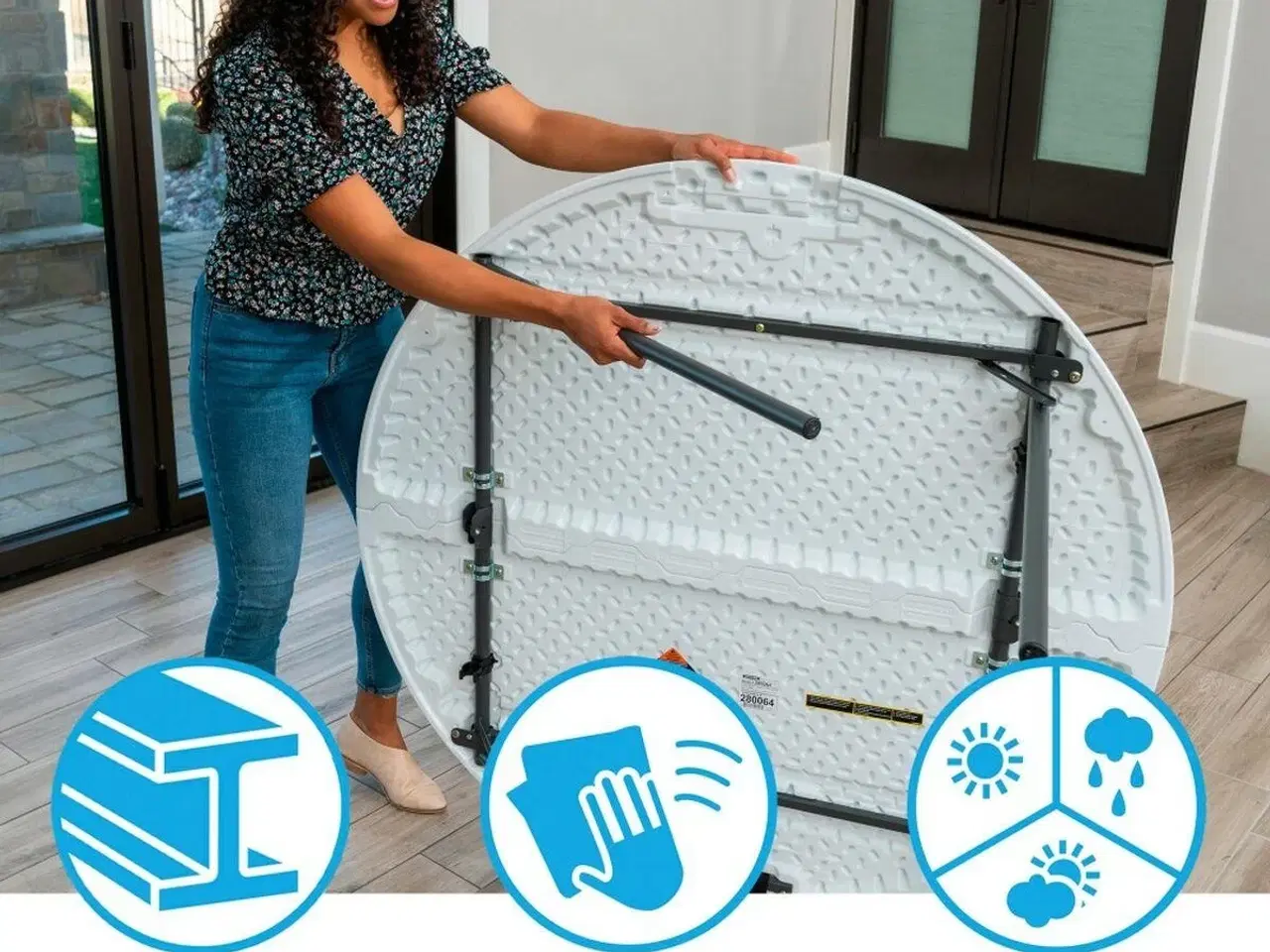 Billede 4 - Sammenklappeligt bord Lifetime - hvid, rundt 122 cm