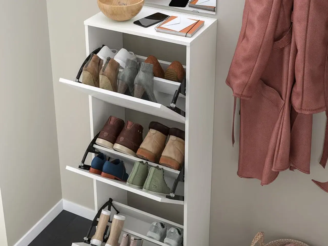 Billede 3 - BISSA Skoskab 3 fag, hvid, 49x28x135 cm