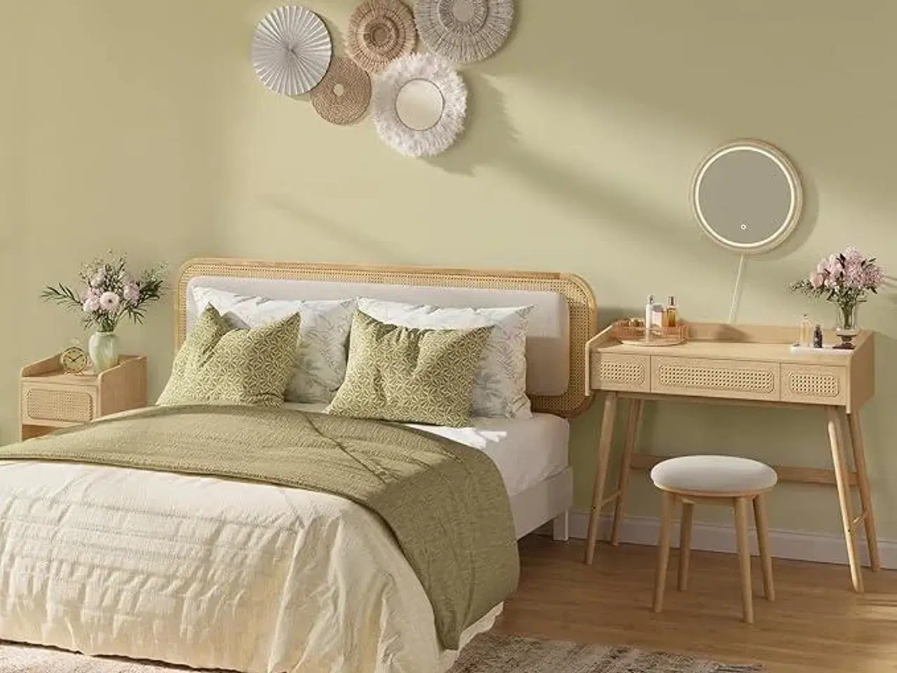 Billede 6 - Toiletbord med spejl og lys HOME BOHOVEN, 3 skuffer, justerbar belysning, boheme, eg beige