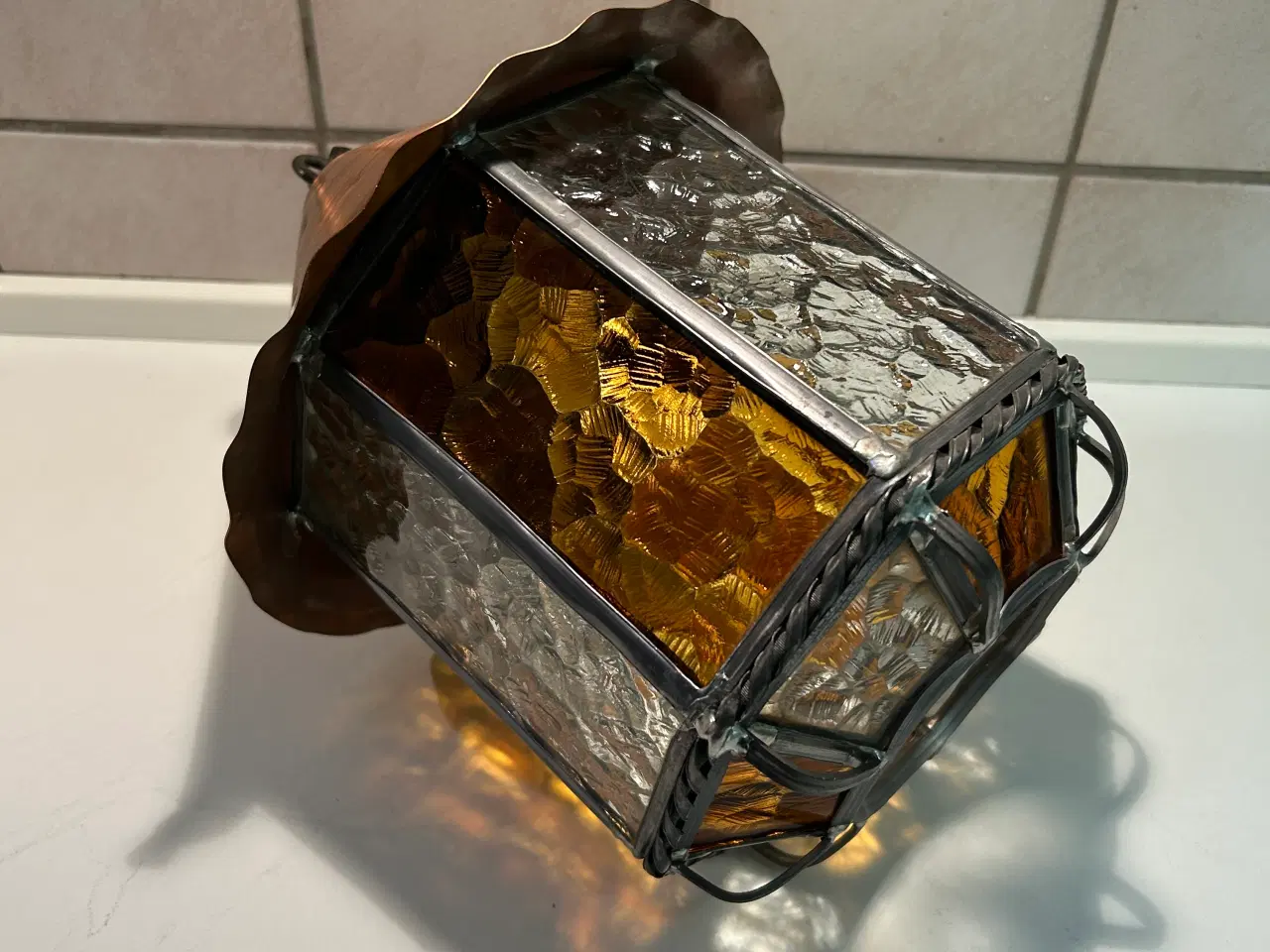 Billede 2 - Retro pendel i kobber og glas