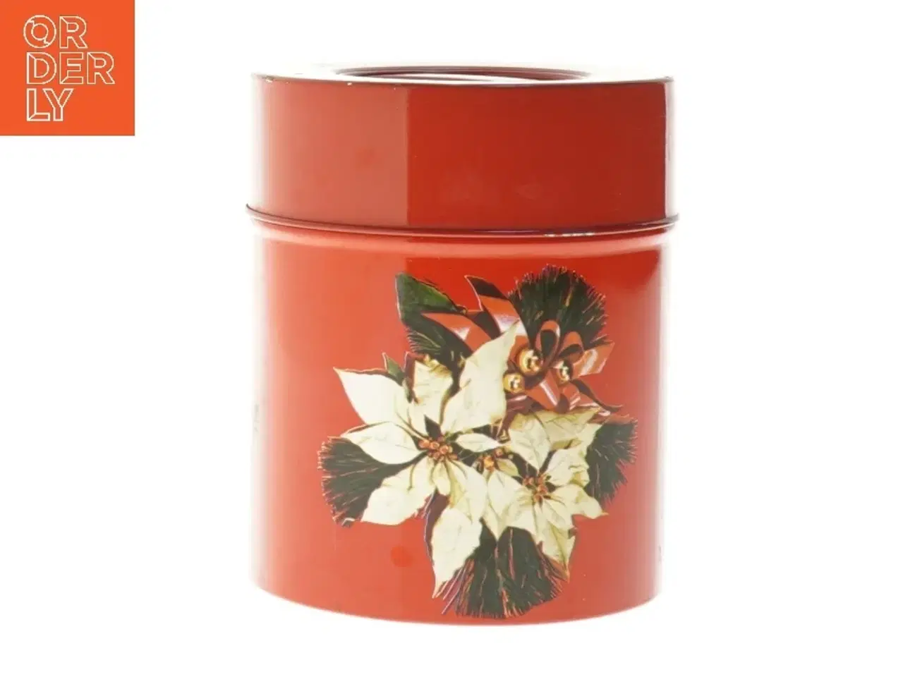 Billede 1 - Magasin Metal Juledåse med Julestjerner(str. Ø 10 cm længde 12 cm)