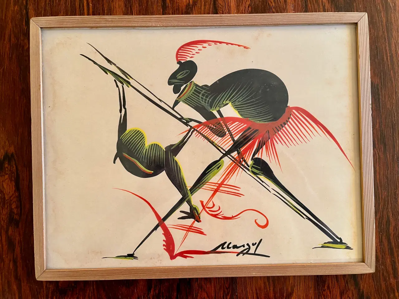 Billede 1 - Afrikansk vintage akvarel fra Congo