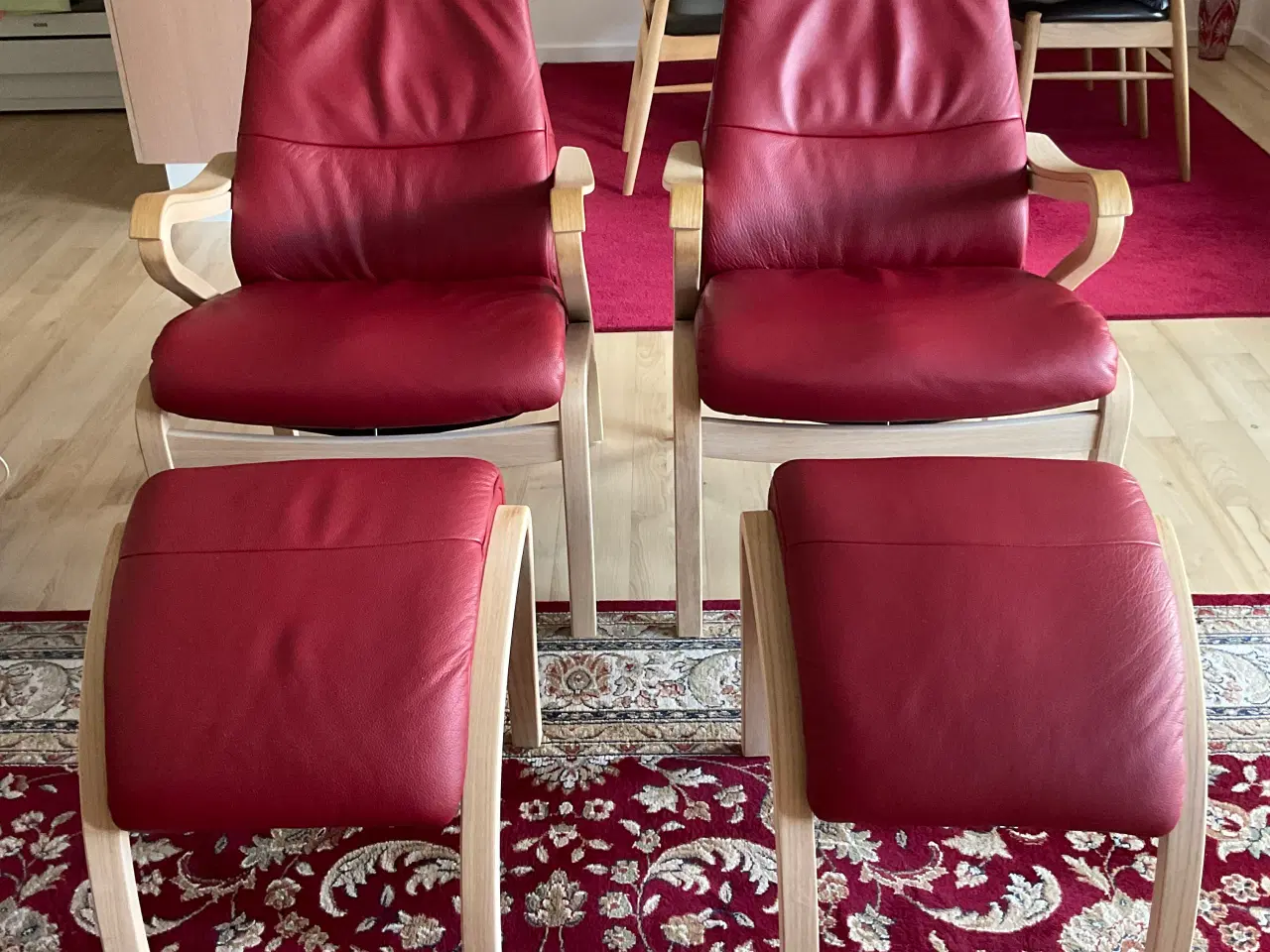 Billede 4 - Bend - rød læder hvilestol med skammel