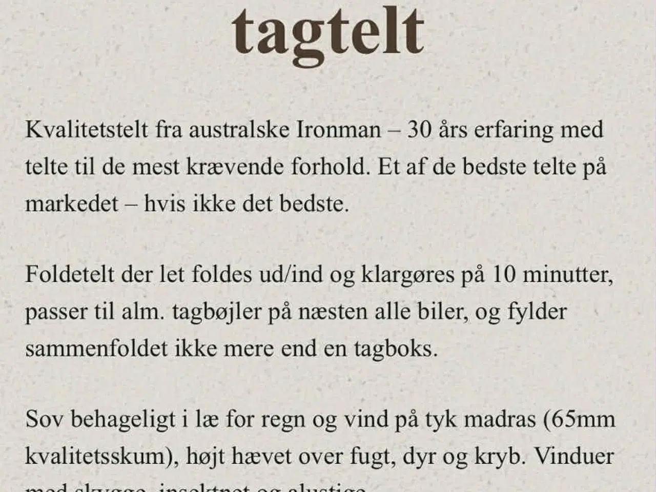 Billede 2 - Tagtelt m. Tilbehør