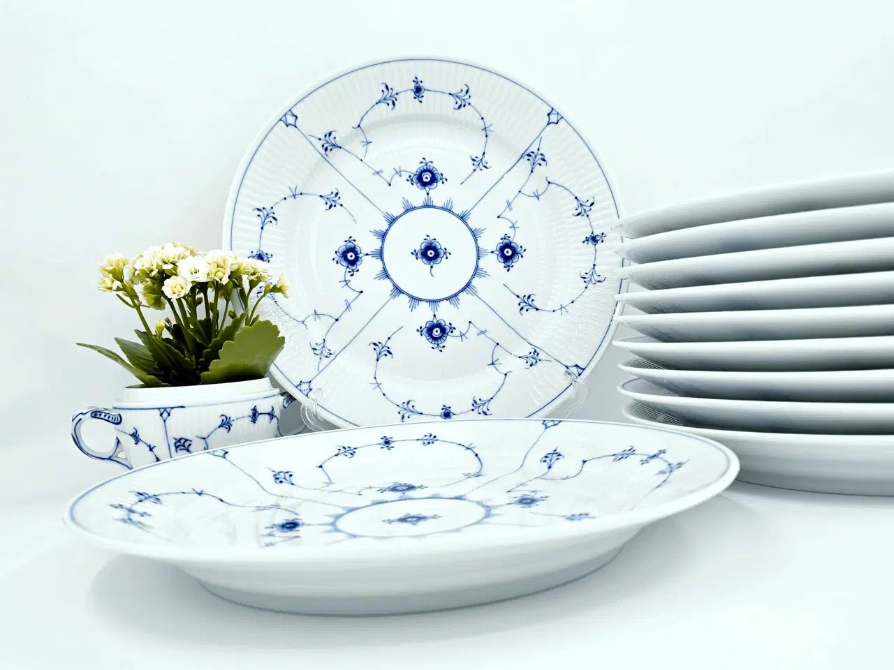 Billede 6 - Musselmalet Riflet Middagstallerken Porcelæn 