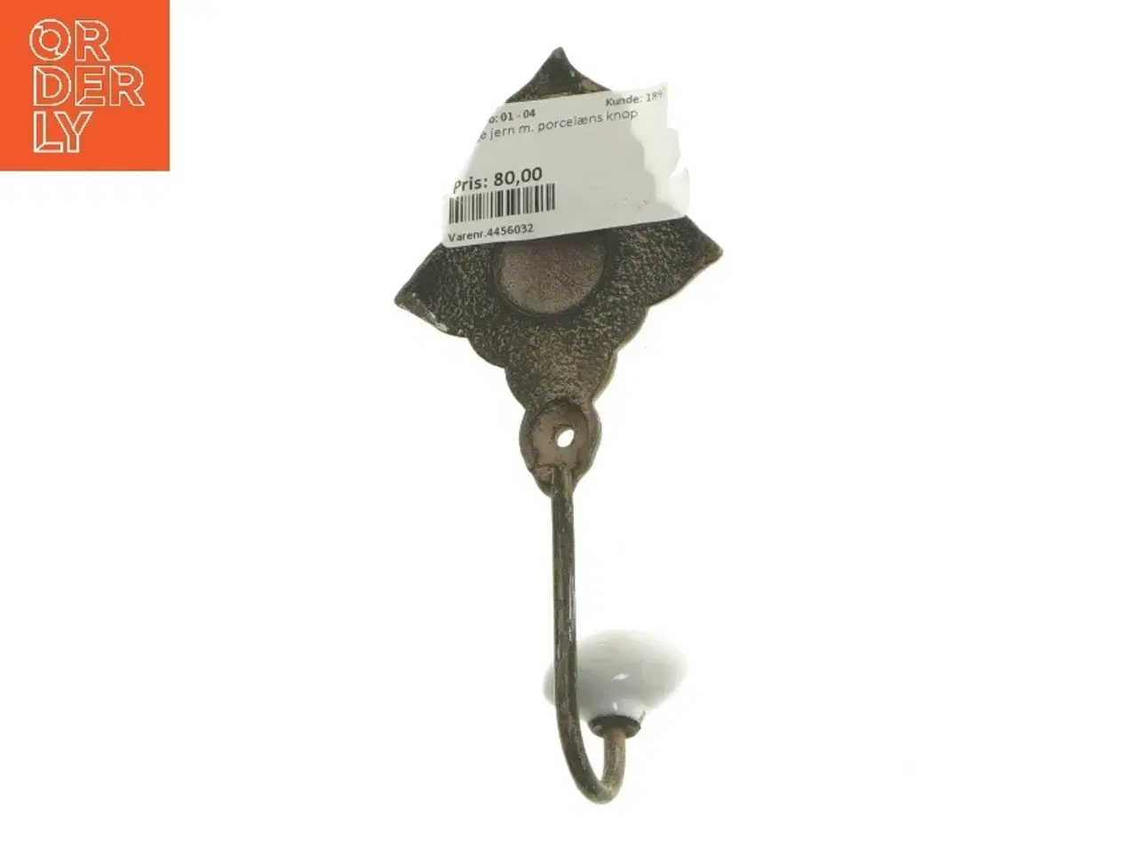 Billede 4 - Vægkrog med porcelænsknop (str. 16 cm)