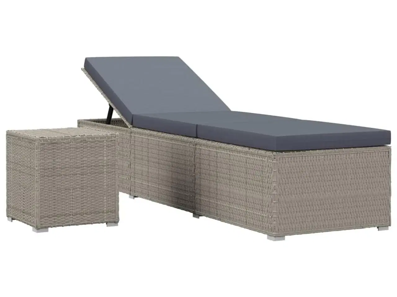 Billede 2 - Liggestol med hynde og tebord polyrattan grå